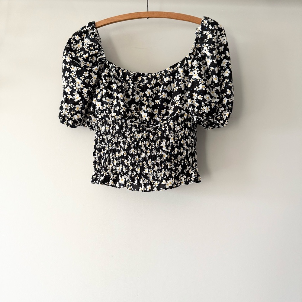 NWT Heartloom Floral Black Top‎ - Balloon Sleeve, Size S | Boho Chic